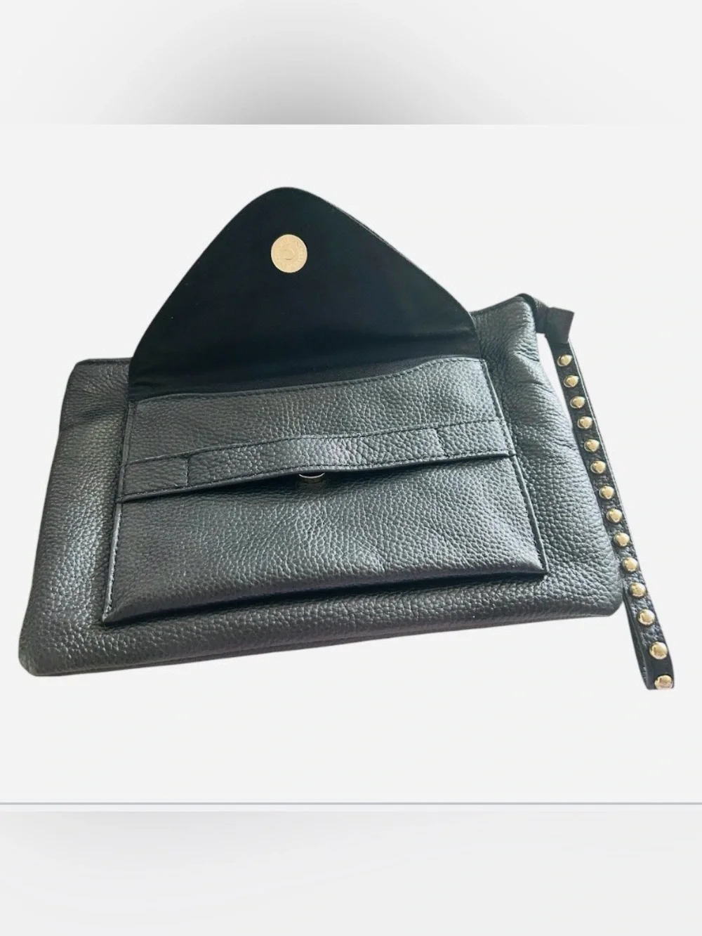 JAGGS Black Stud-Trim Pebbles Leather Wristlet Clutch